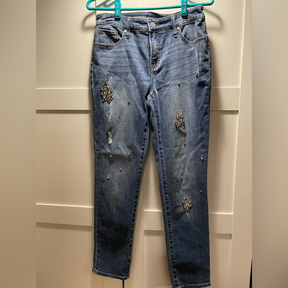 Chico’s So Slimming Girlfriend Slim Leg Ankle Denim - Embellished